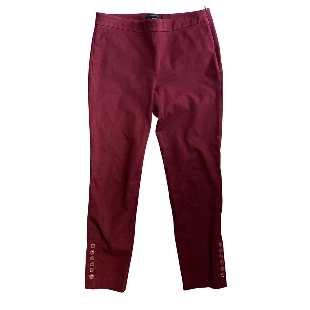 Talbots Chatham Ankle Pants Womens 4 Burgundy Side Zip Button Cuff Slim Leg